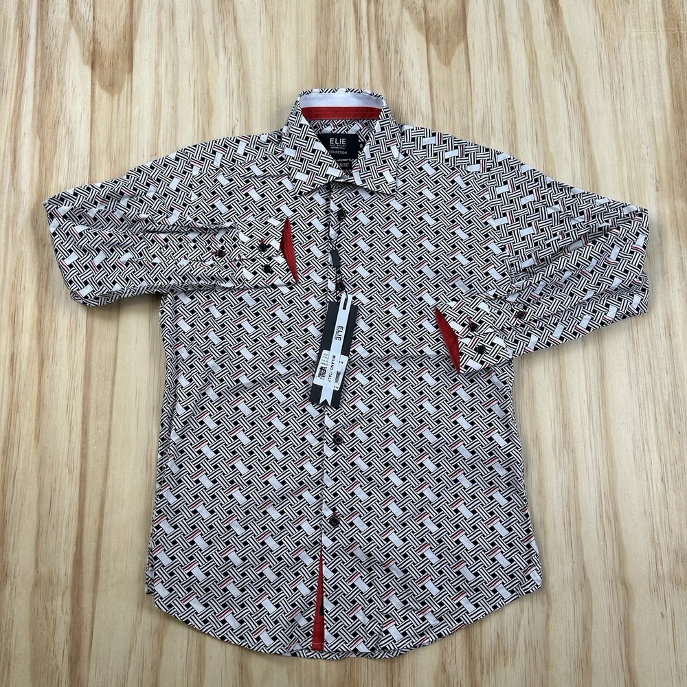 Elie Balleh Milano Italy Boys NEW Long Sleeve Pattern Button Shirt Size 10 $129